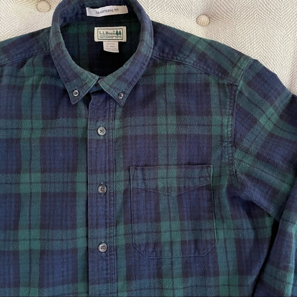 L.L. Bean Blackwatch Plaid Flannel Button Down Collar Shirt S